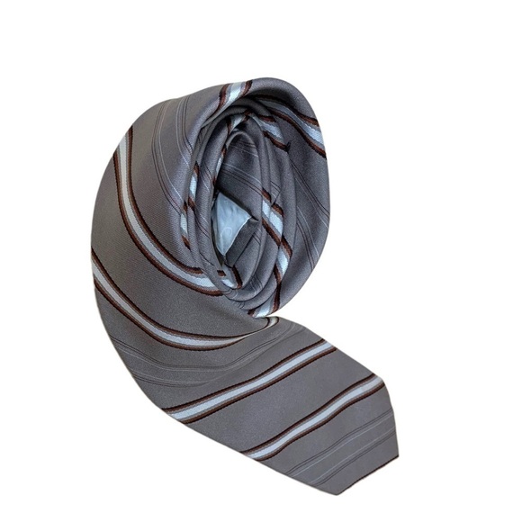 Christian Dior Monsieur Vintage Neck Tie Tan Gray Classic Diagonals Stripes - Picture 2 of 11